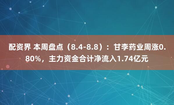 配资界 本周盘点（8.4-8.8）：甘李药业周涨0.80%，主力资金合计净流入1.74亿元